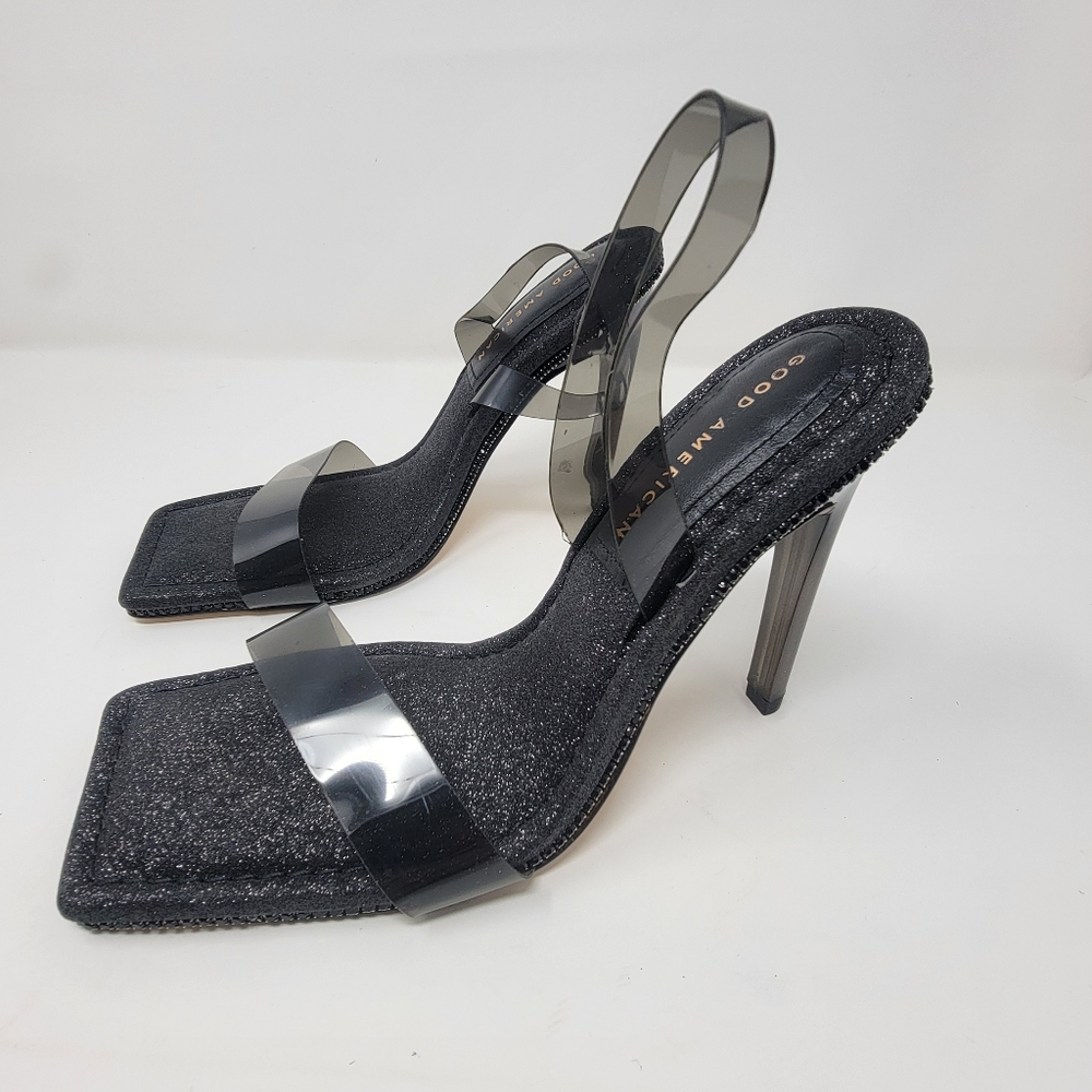 Good American Black Clear PVC Slingback Stiletto Sandals - Picture 6 of 11